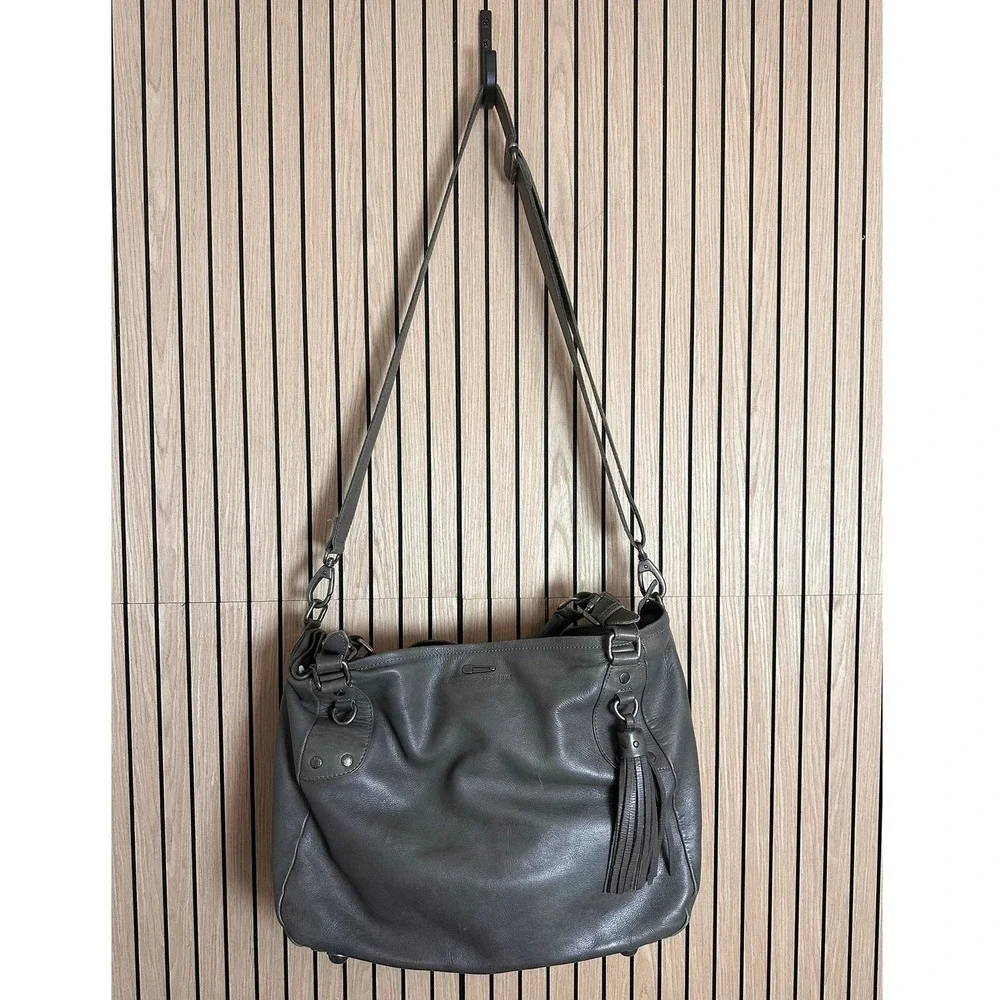 IKKS Gray Leather Slouchy Hobo‎ Tote Crossbody $450 MSRP
